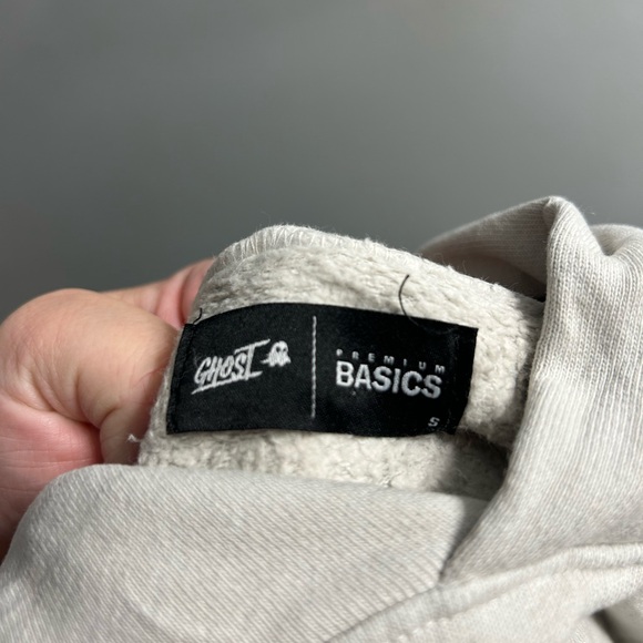 Ghost Hoodie Mens Gray Premium Basics Sweatshirt Long Sleeve Fleece embroidered - Picture 3 of 6